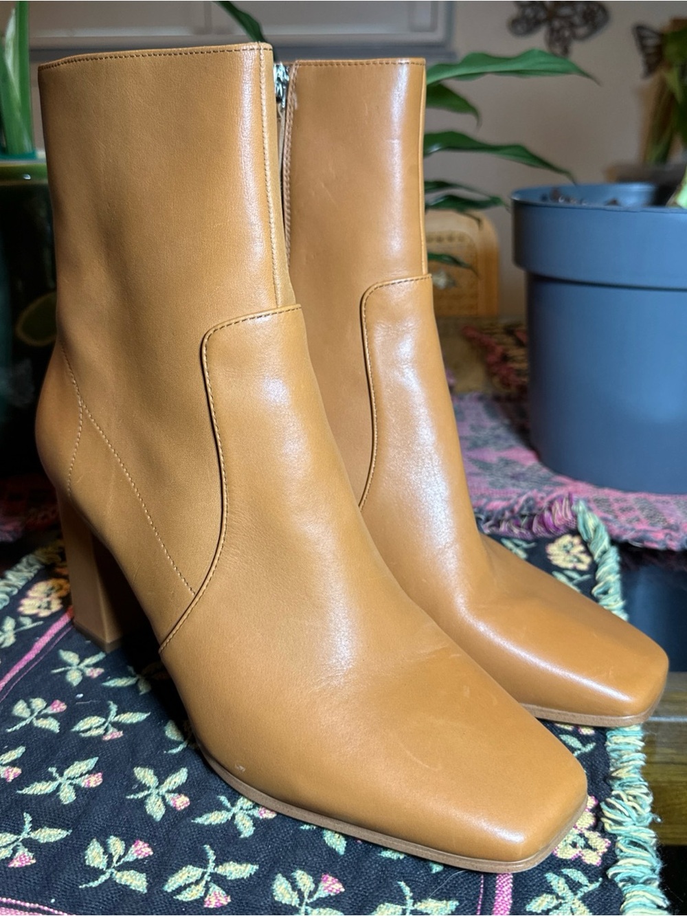ALDO THELIVEN Women’s Brown Ankle Bootie Square Toe Zip Block Heel US 10